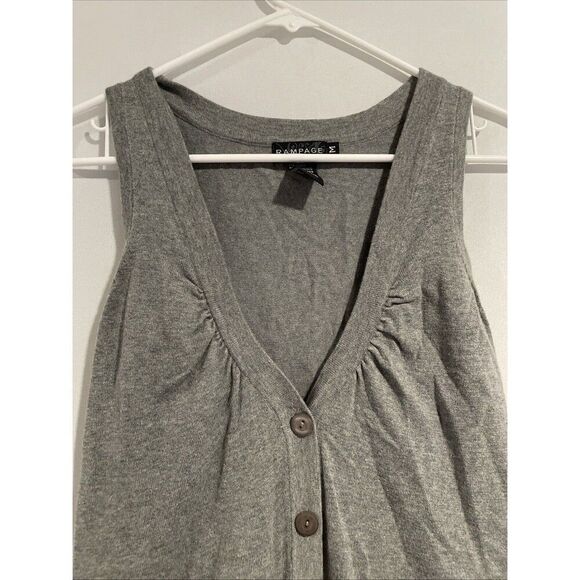 Rampage Vintage Y2K Sleeveless Sweater Cardigan Vest Tank Top Grey Preppy W, Med - Picture 3 of 5